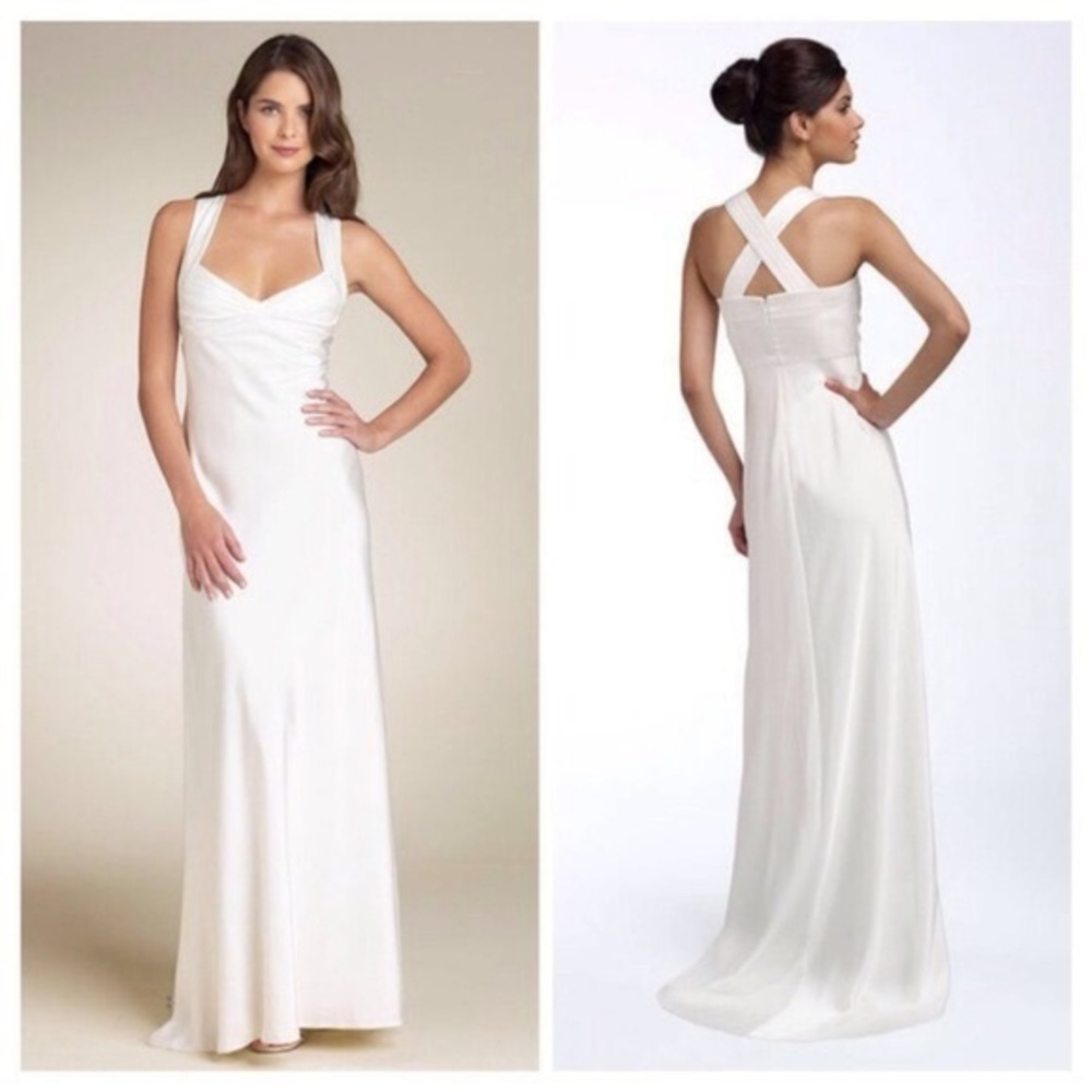 New AQUA BLUE Calvin Klein Cross Back Satin Gown w/ Small Train